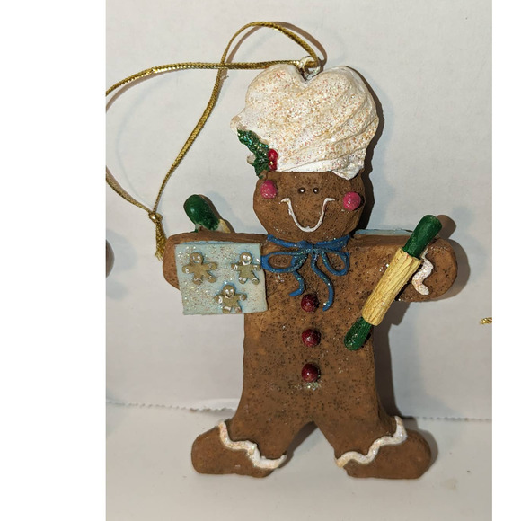 Lot 4 Vintage Carved Resin Snowman Christmas Holiday Ornaments 5" x 4" - Picture 3 of 7